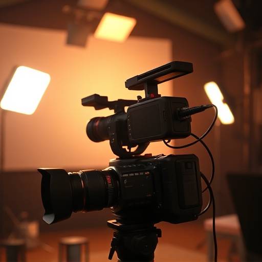 Cámara de cine profesional durante un rodaje en un estudio