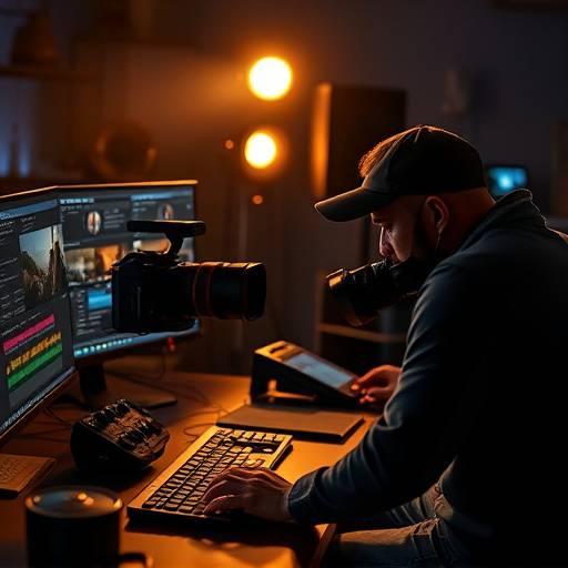 Editor de video trabajando en una estación de edición profesional