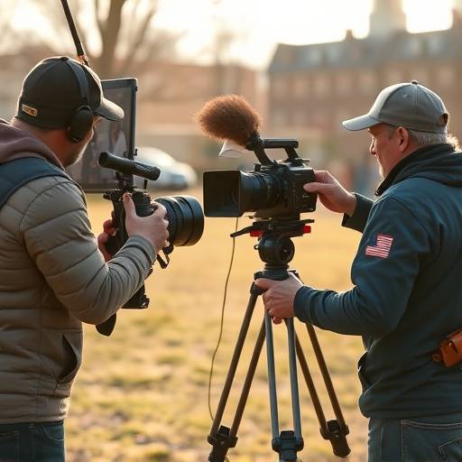 Equipo de filmación grabando un comercial en exteriores