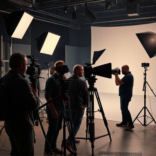 Equipo de filmación trabajando en un estudio