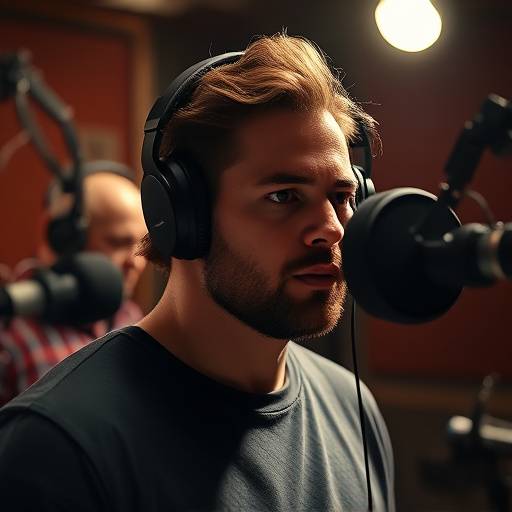 Un hombre escuchando atentamente con audífonos en un estudio de grabación
