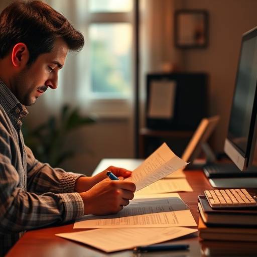 Una persona revisando documentos en un escritorio